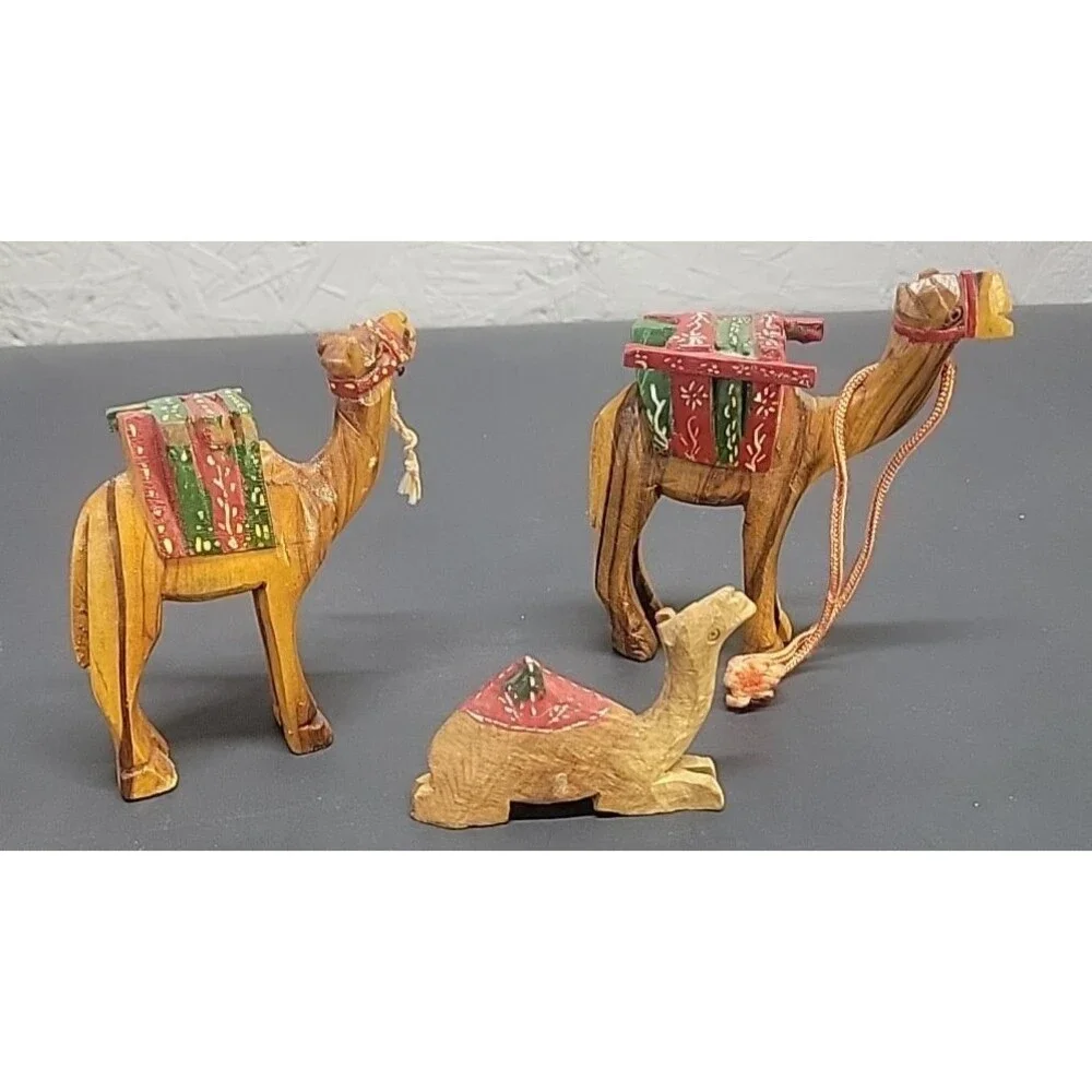 Lot of 3‎ Olive Wood Hand Carved Camel Nativity Figurines ornaments (2) 4